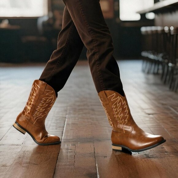 Men\'s Brown Slip On Western Boots With Chic Embroidered Durable Short Boot main image 6